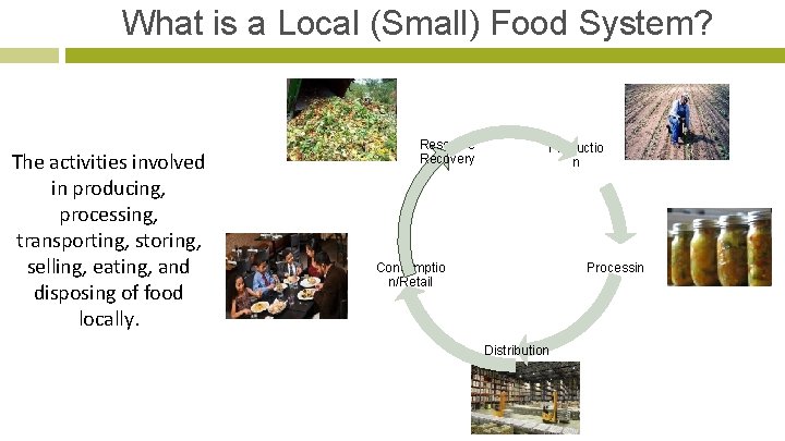 What is a Local (Small) Food System? The activities involved in producing, processing, transporting,