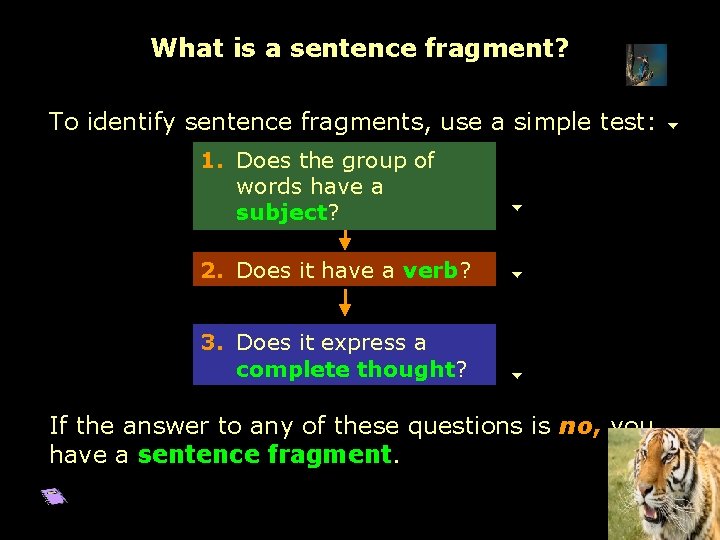 What is a sentence fragment? To identify sentence fragments, use a simple test: 1.