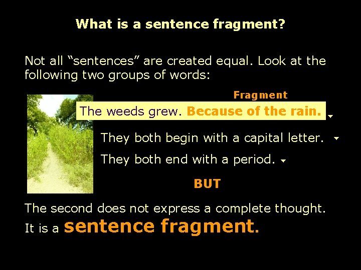 What is a sentence fragment? Not all “sentences” are created equal. Look at the