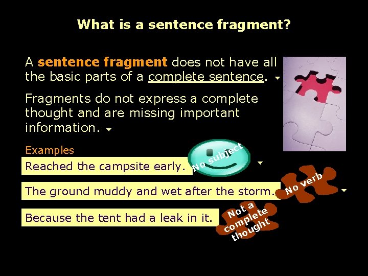 What is a sentence fragment? A sentence fragment does not have all the basic