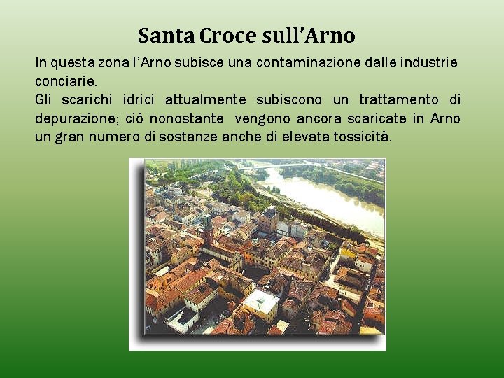 Santa Croce sull’Arno In questa zona l’Arno subisce una contaminazione dalle industrie conciarie. Gli Santa Croce sull’Arno In questa zona l’Arno subisce una contaminazione dalle industrie conciarie. Gli