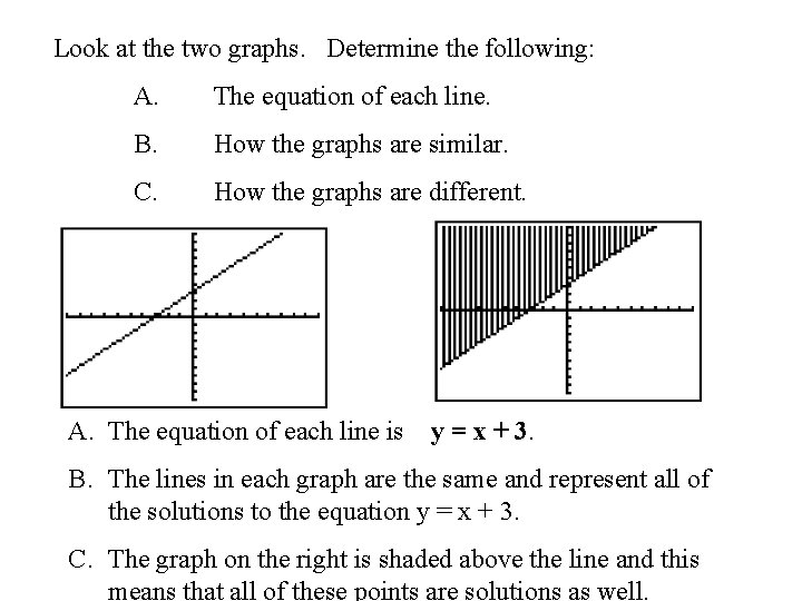 Look at the two graphs. Determine the following: A. The equation of each line.