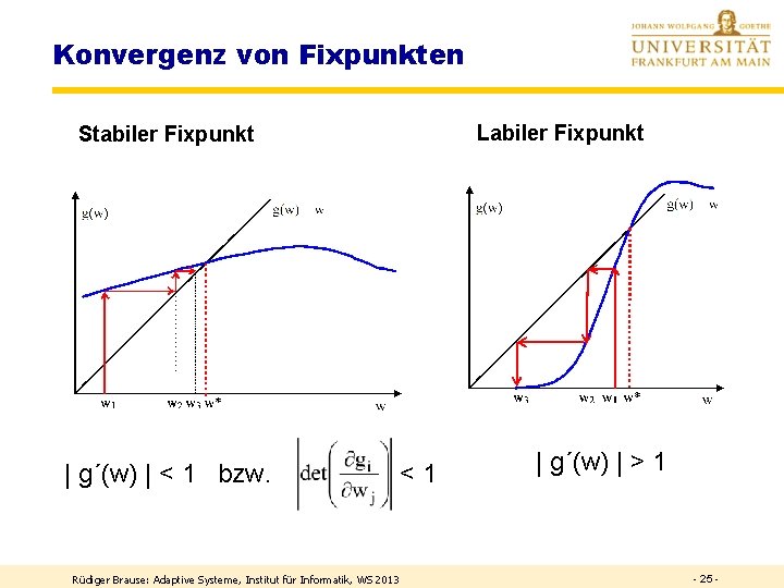 Konvergenz von Fixpunkten Labiler Fixpunkt Stabiler Fixpunkt | g´(w) | < 1 bzw. <1