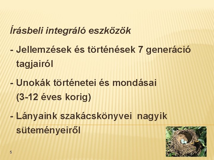 Írásbeli integráló eszközök - Jellemzések és történések 7 generáció tagjairól - Unokák történetei és