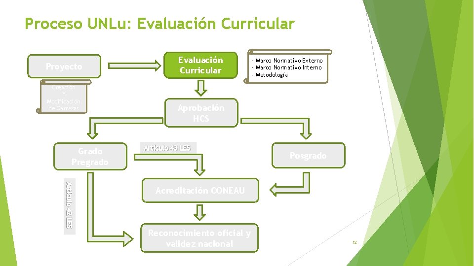 Proceso UNLu: Evaluación Curricular Proyecto Creación Y Modificación de Carreras Evaluación Curricular - Marco