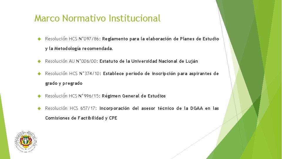 Marco Normativo Institucional Resolución HCS N° 097/86: Reglamento para la elaboración de Planes de