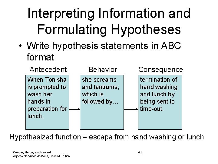 Interpreting Information and Formulating Hypotheses • Write hypothesis statements in ABC format Antecedent When