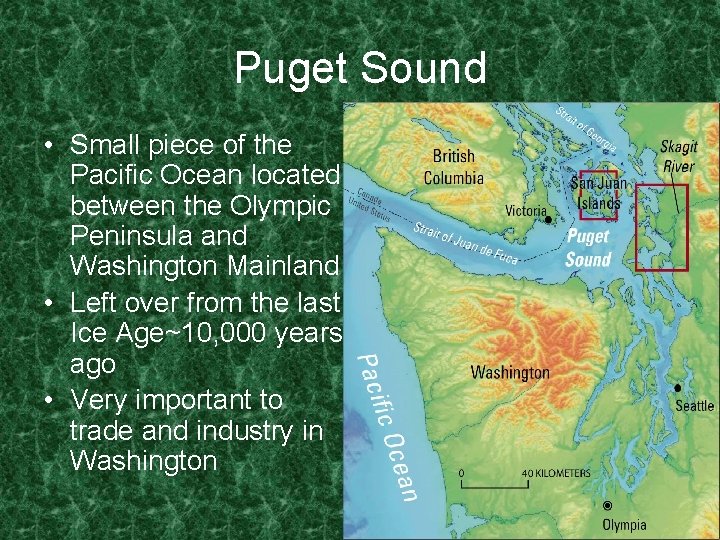 Puget Sound • Small piece of the Pacific Ocean located between the Olympic Peninsula