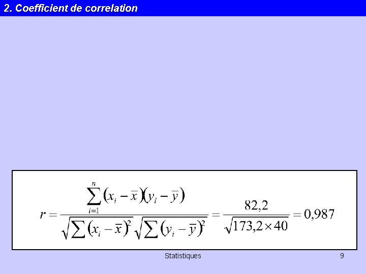 2. Coefficient de correlation Statistiques 9 