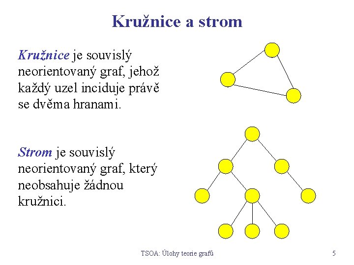 Kružnice a strom Kružnice je souvislý neorientovaný graf, jehož každý uzel inciduje právě se