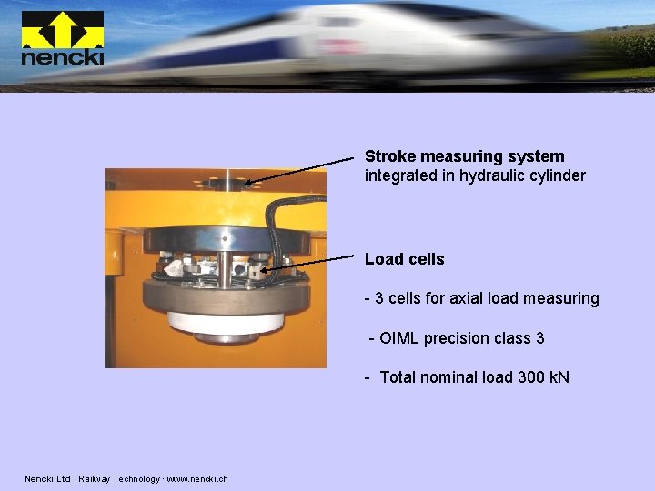 Stroke measuring system integrated in hydraulic cylinder Load cells - 3 cells for axial