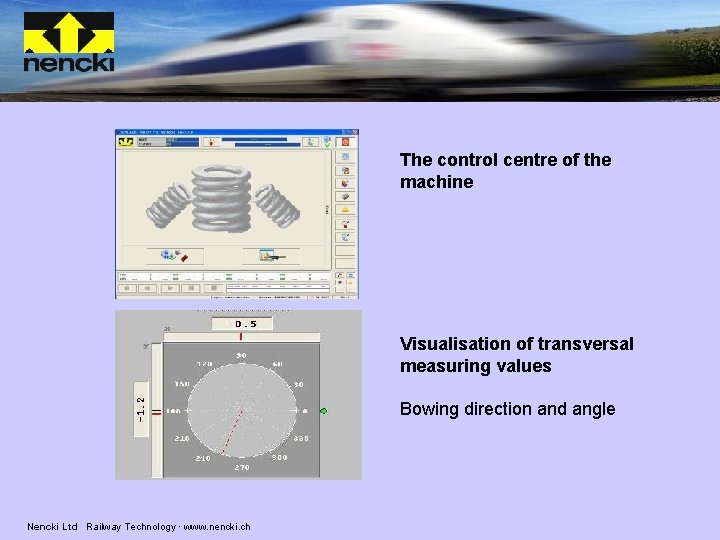 The control centre of the machine Visualisation of transversal measuring values Bowing direction and