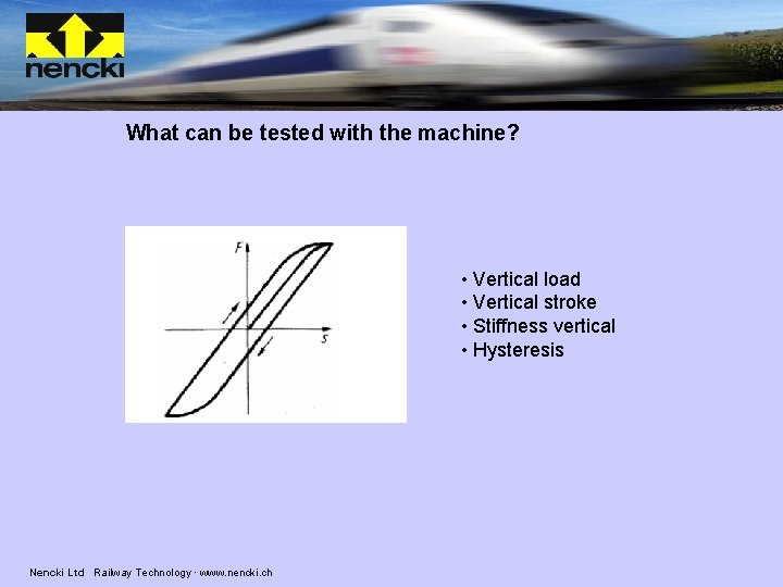 What can be tested with the machine? • Vertical load • Vertical stroke •