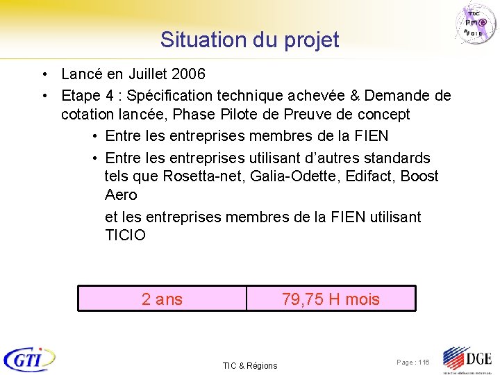 Situation du projet • Lancé en Juillet 2006 • Etape 4 : Spécification technique