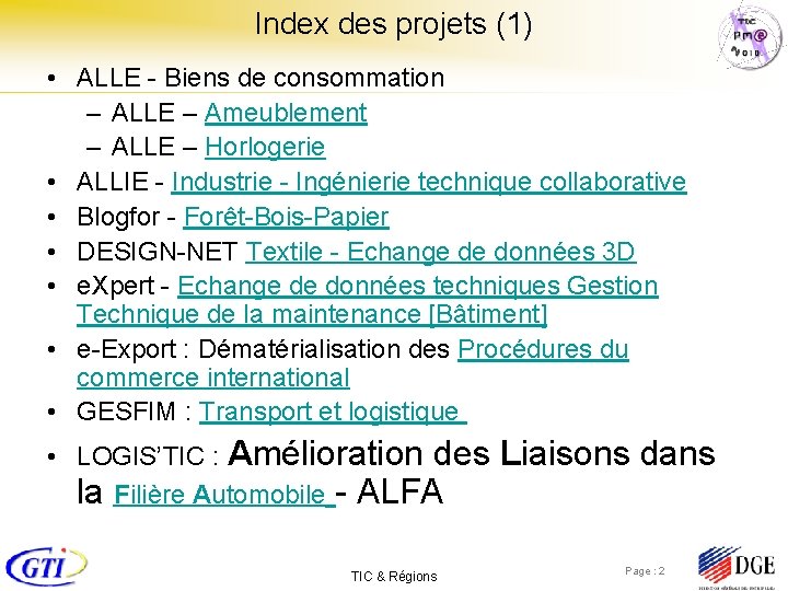 Index des projets (1) • ALLE - Biens de consommation – ALLE – Ameublement