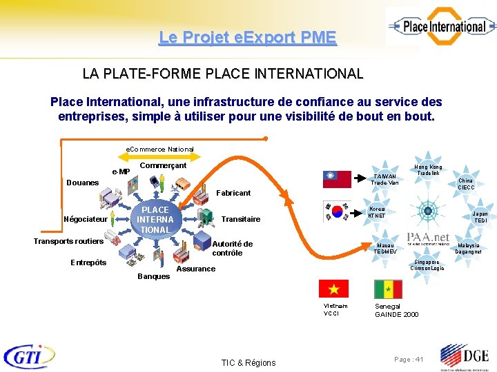 Le Projet e. Export PME LA PLATE-FORME PLACE INTERNATIONAL Place International, une infrastructure de