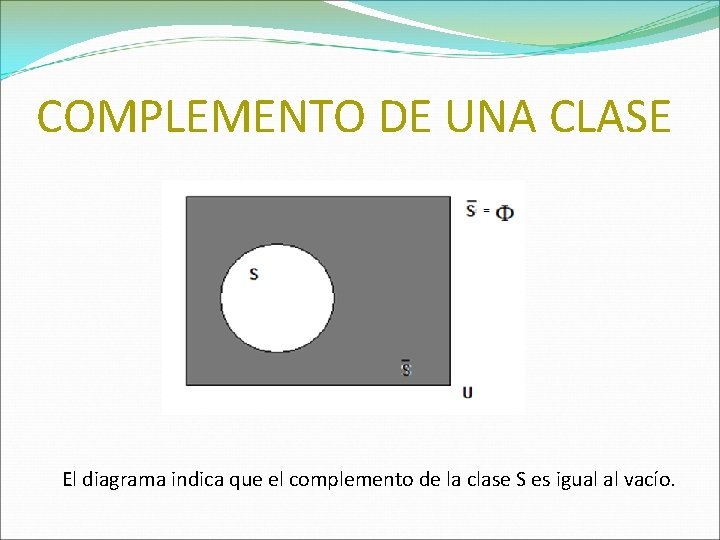 COMPLEMENTO DE UNA CLASE El diagrama indica que el complemento de la clase S