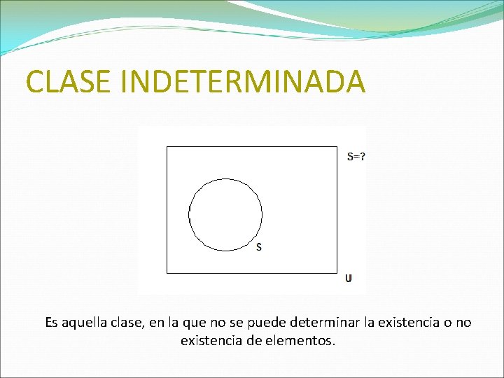 CLASE INDETERMINADA Es aquella clase, en la que no se puede determinar la existencia