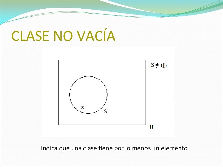 CLASE NO VACÍA Indica que una clase tiene por lo menos un elemento 