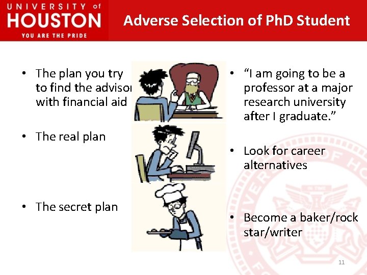 Adverse Selection of Ph. D Student • The plan you try to find the