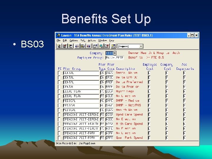 Benefits Set Up • BS 03 