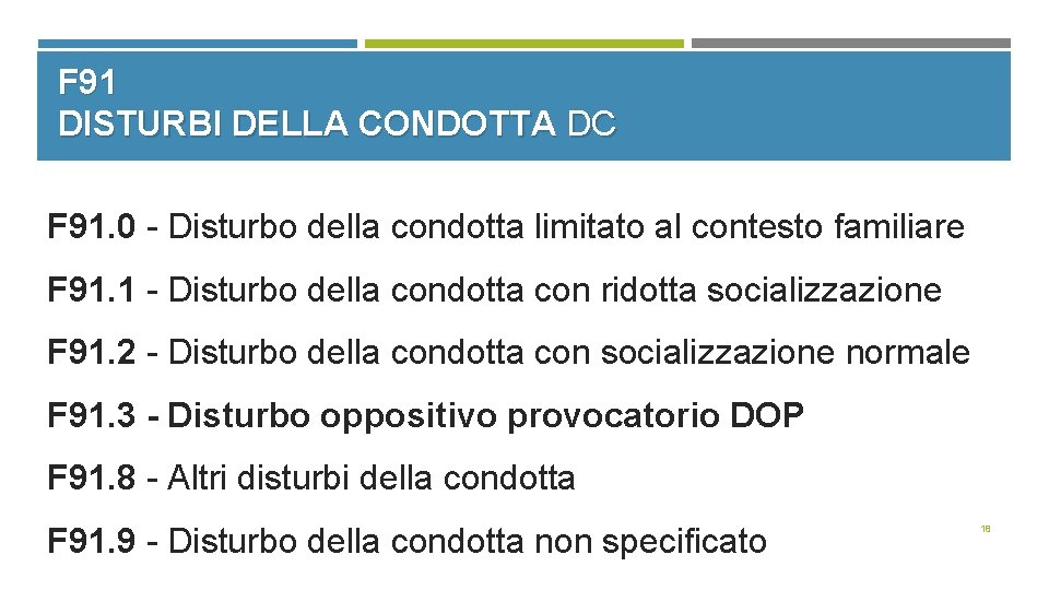 F 91 DISTURBI DELLA CONDOTTA DC F 91. 0 - Disturbo della condotta limitato