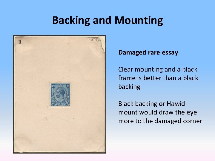 Backing and Mounting Damaged rare essay Clear mounting and a black frame is better