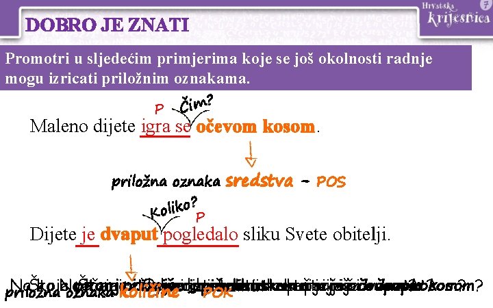 DOBRO JE ZNATI Promotri u sljedećim primjerima koje se još okolnosti radnje mogu izricati DOBRO JE ZNATI Promotri u sljedećim primjerima koje se još okolnosti radnje mogu izricati