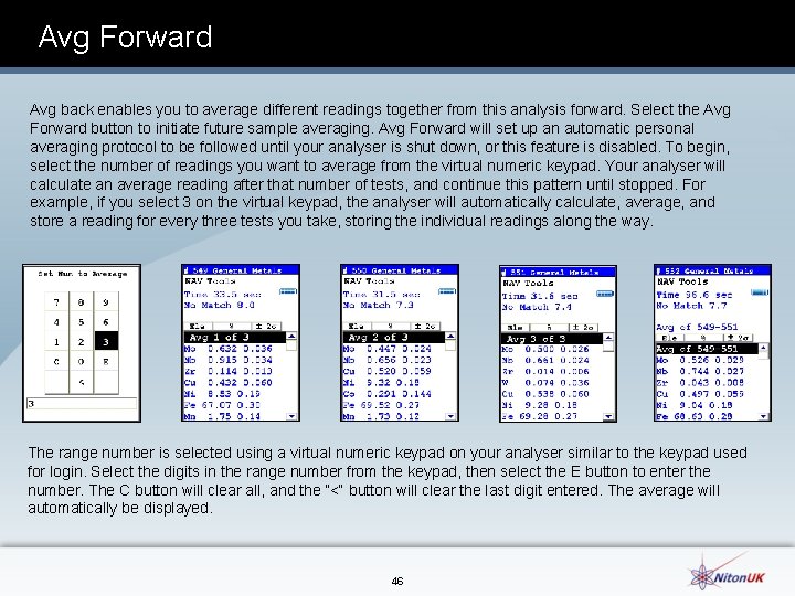 Avg Forward Avg back enables you to average different readings together from this analysis