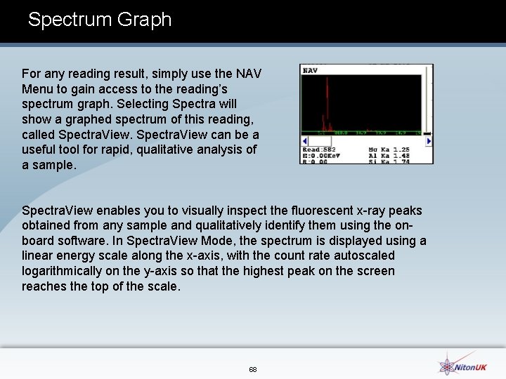 Spectrum Graph For any reading result, simply use the NAV Menu to gain access