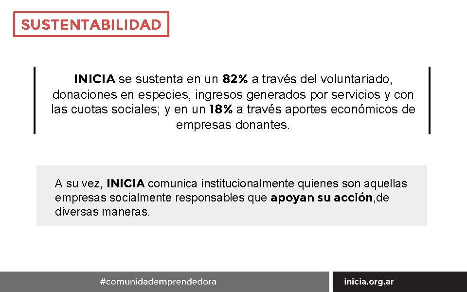 SUSTENTABILIDAD INICIA se sustenta en un 82% a través del voluntariado, donaciones en especies,