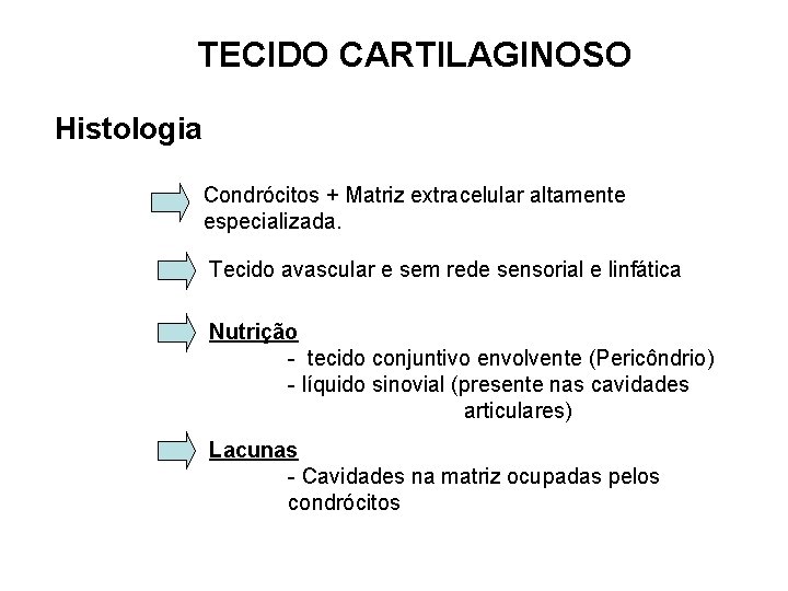 TECIDO CARTILAGINOSO Histologia Condrócitos + Matriz extracelular altamente especializada. Tecido avascular e sem rede TECIDO CARTILAGINOSO Histologia Condrócitos + Matriz extracelular altamente especializada. Tecido avascular e sem rede