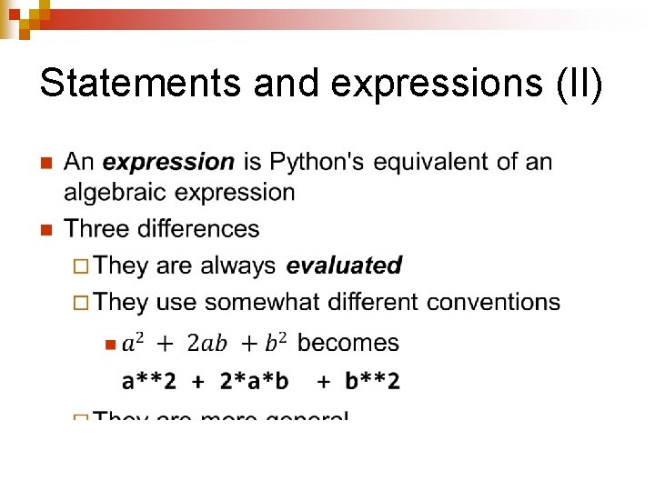 Statements and expressions (II) n 