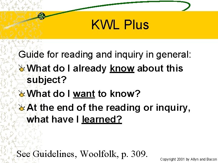 KWL Plus Guide for reading and inquiry in general: What do I already know