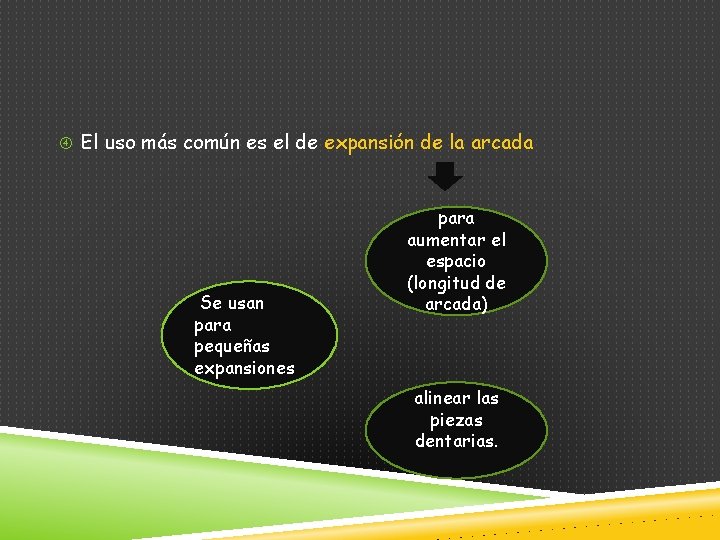  El uso más común es el de expansión de la arcada Se usan