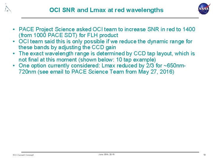 OCI SNR and Lmax at red wavelengths • PACE Project Science asked OCI team