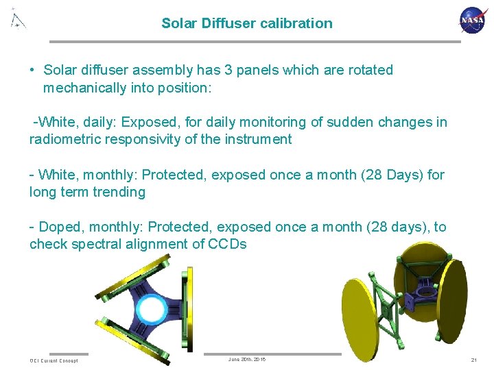 Solar Diffuser calibration • Solar diffuser assembly has 3 panels which are rotated mechanically