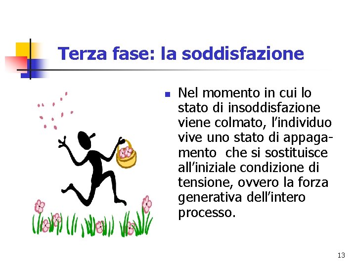 Terza fase: la soddisfazione n Nel momento in cui lo stato di insoddisfazione viene