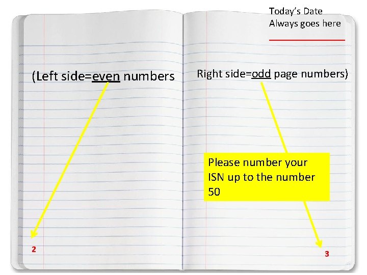 Today’s Date Always goes here ________ (Left side=even numbers Right side=odd page numbers) Please