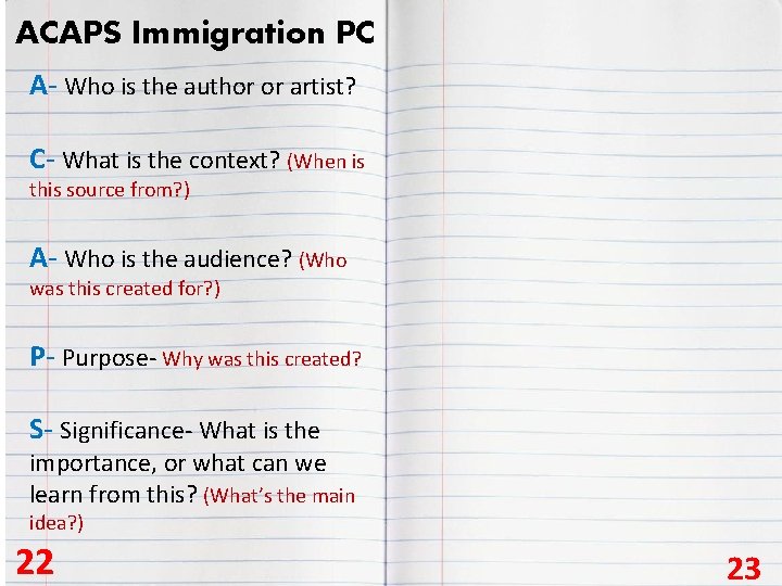 ACAPS Immigration PC A- Who is the author or artist? C- What is the