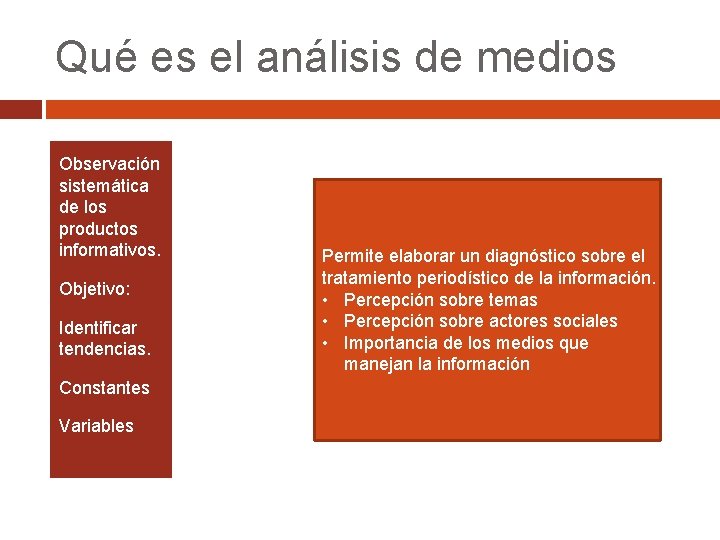 Qué es el análisis de medios Observación sistemática de los productos informativos. Objetivo: Identificar