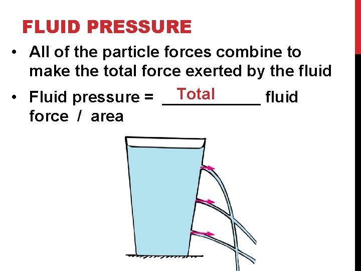 FLUID PRESSURE • All of the particle forces combine to make the total force