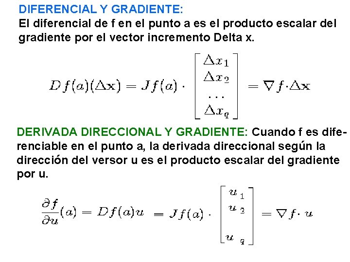 DIFERENCIAL Y GRADIENTE: El diferencial de f en el punto a es el producto