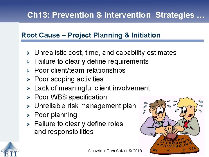 Ch 13: Prevention & Intervention Strategies … Root Cause – Project Planning & Initiation