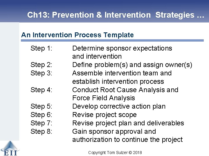 Ch 13: Prevention & Intervention Strategies … An Intervention Process Template Step 1: Step