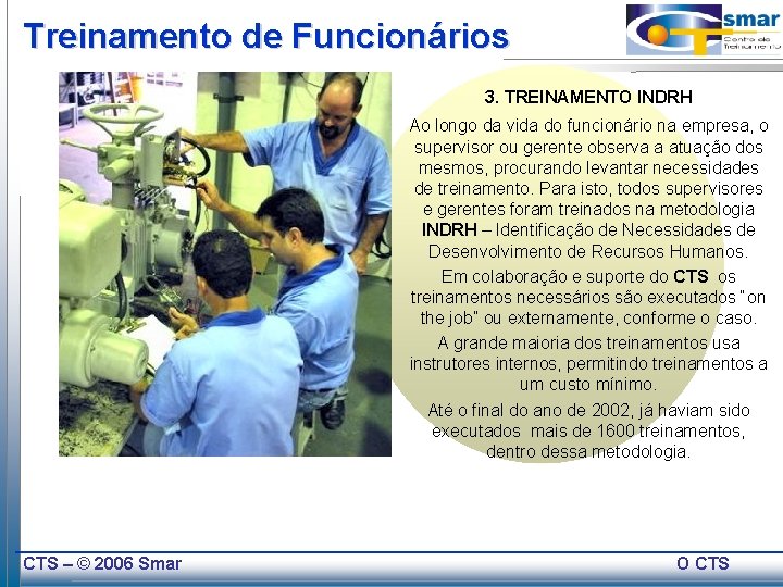 Treinamento de Funcionários 3. TREINAMENTO INDRH CTS – © 2006 Smar Ao longo da