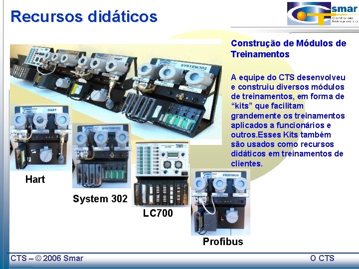 Recursos didáticos Construção de Módulos de Treinamentos A equipe do CTS desenvolveu e construiu