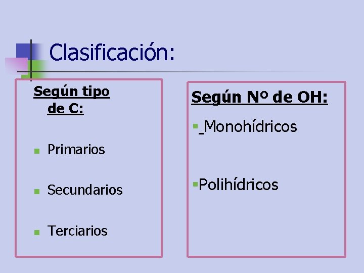 Clasificación: Según tipo de C: n Primarios n Secundarios n Terciarios Según Nº de