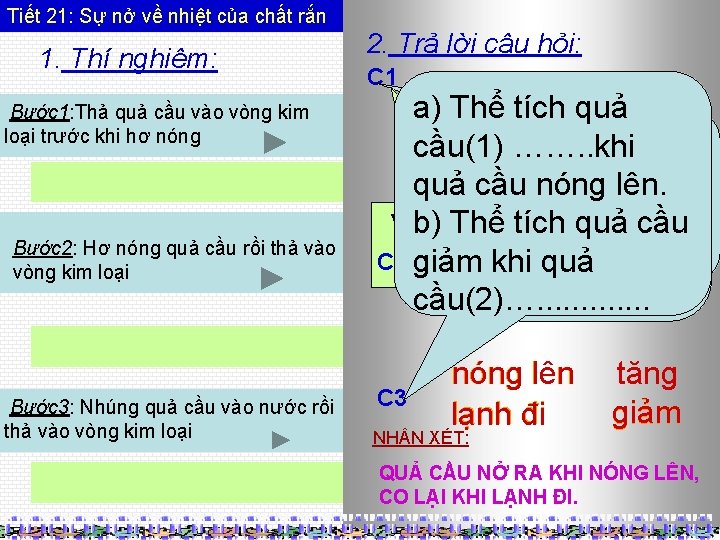 Tiết 21: Sự nở về nhiệt của chất rắn 1. Thí nghiệm: Bước 1: