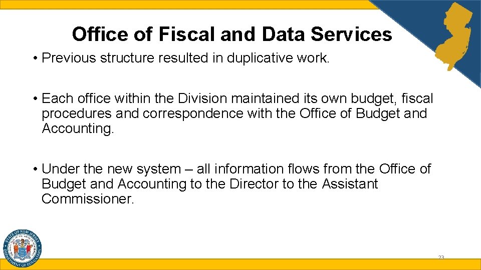 Office of Fiscal and Data Services • Previous structure resulted in duplicative work. •